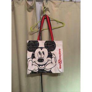 == Disneyland Resort Large Canvas Tote Bag Mickey = Snap Closure Side Pockets